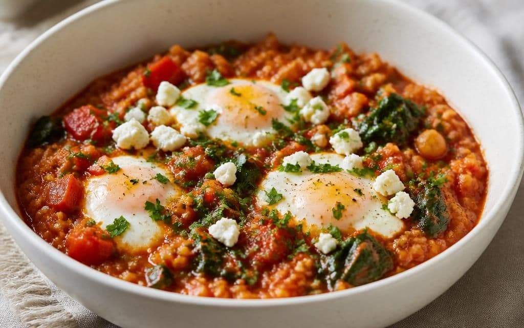 Saucy Feta Eggs with Bulgur recipe photo