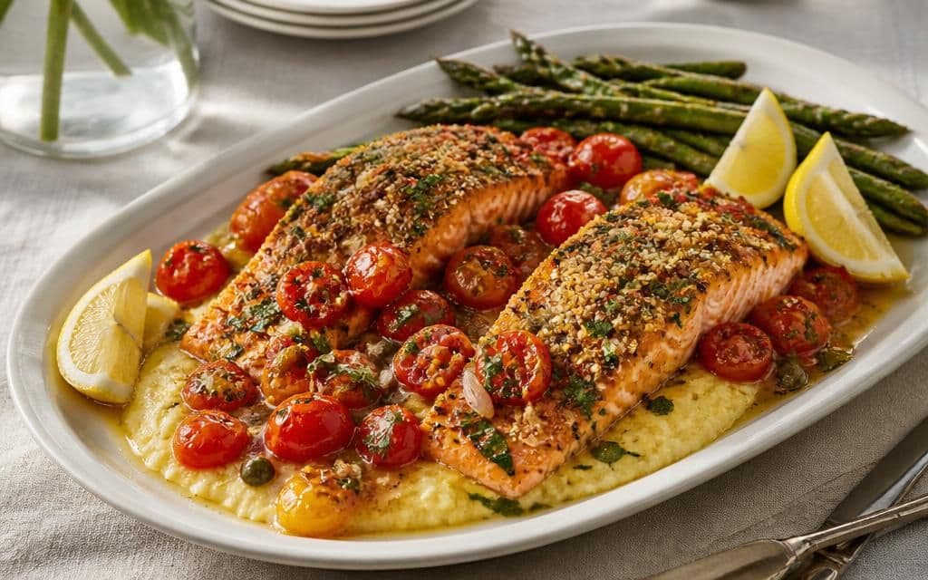 Roasted Salmon with Tomato Basil Butter recipe photo