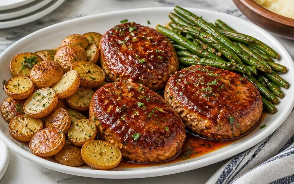 Smoky Mustard-Glazed Turkey Meatloaf Steaks with Crispy Potatoes recipe photo
